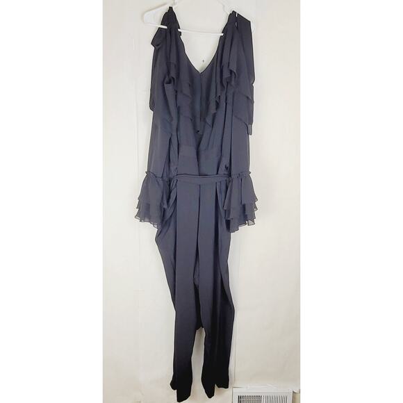 Rodarte x Universal Standards black ruffled wide leg jumpsuit Size 2XL Boho Glam - Picture 5 of 14